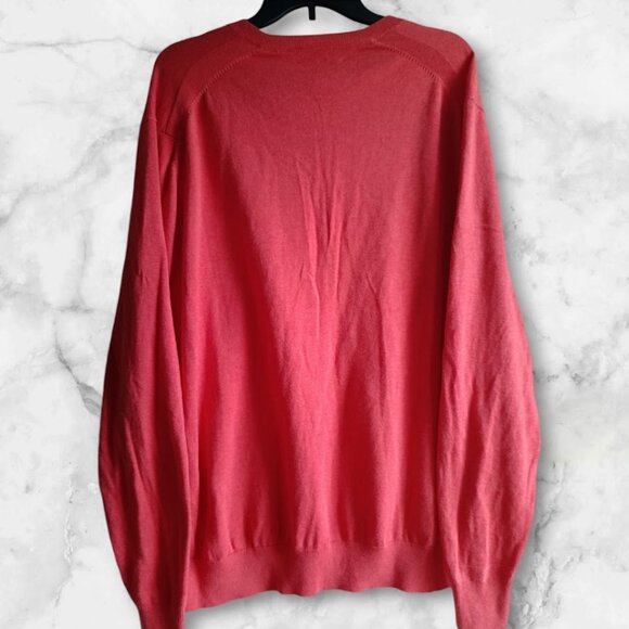 XXL🍂 BEN SHERMAN Men's Casual Orange V Neck Cotton Sweater Pullover - Picture 3 of 9